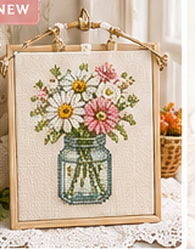 Daisy jar cross-stitch pattern